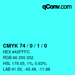 カラーコード: CMYK 74 / 0 / 1 / 0 | qconv.com