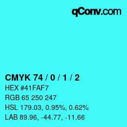 カラーコード: CMYK 74 / 0 / 1 / 2 | qconv.com