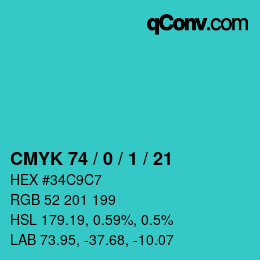 Color code: CMYK 74 / 0 / 1 / 21 | qconv.com