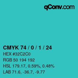 カラーコード: CMYK 74 / 0 / 1 / 24 | qconv.com