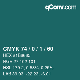 Color code: CMYK 74 / 0 / 1 / 60 | qconv.com