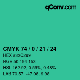 Farbcode: CMYK 74 / 0 / 21 / 24 | qconv.com