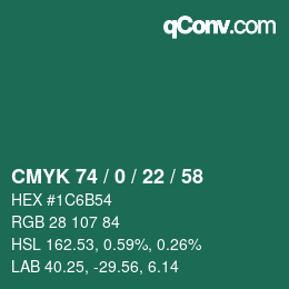 Farbcode: CMYK 74 / 0 / 22 / 58 | qconv.com