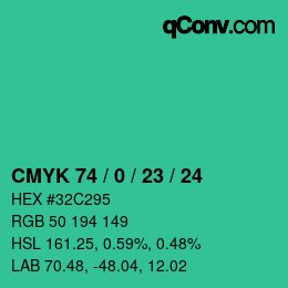 颜色代码: CMYK 74 / 0 / 23 / 24 | qconv.com