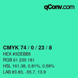 カラーコード: CMYK 74 / 0 / 23 / 8 | qconv.com