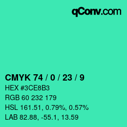 颜色代码: CMYK 74 / 0 / 23 / 9 | qconv.com