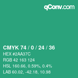 カラーコード: CMYK 74 / 0 / 24 / 36 | qconv.com