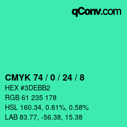 カラーコード: CMYK 74 / 0 / 24 / 8 | qconv.com