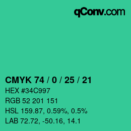 カラーコード: CMYK 74 / 0 / 25 / 21 | qconv.com