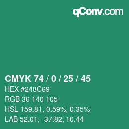 颜色代码: CMYK 74 / 0 / 25 / 45 | qconv.com