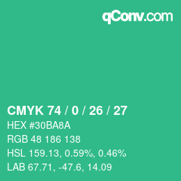Color code: CMYK 74 / 0 / 26 / 27 | qconv.com