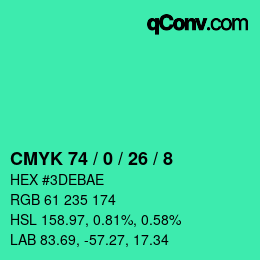颜色代码: CMYK 74 / 0 / 26 / 8 | qconv.com