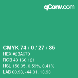 颜色代码: CMYK 74 / 0 / 27 / 35 | qconv.com
