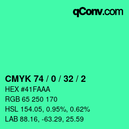カラーコード: CMYK 74 / 0 / 32 / 2 | qconv.com