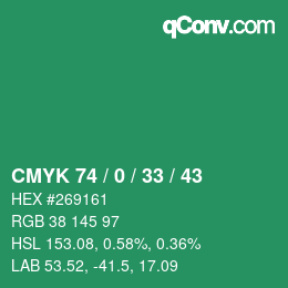 颜色代码: CMYK 74 / 0 / 33 / 43 | qconv.com