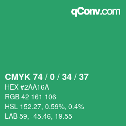 Color code: CMYK 74 / 0 / 34 / 37 | qconv.com