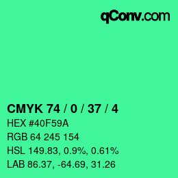 Color code: CMYK 74 / 0 / 37 / 4 | qconv.com