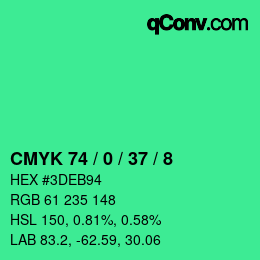 Color code: CMYK 74 / 0 / 37 / 8 | qconv.com