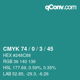 Color code: CMYK 74 / 0 / 3 / 45 | qconv.com