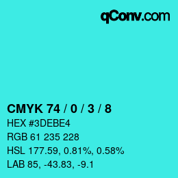 カラーコード: CMYK 74 / 0 / 3 / 8 | qconv.com