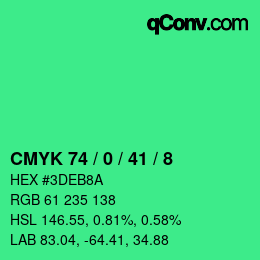 カラーコード: CMYK 74 / 0 / 41 / 8 | qconv.com