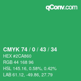 カラーコード: CMYK 74 / 0 / 43 / 34 | qconv.com