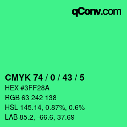 Color code: CMYK 74 / 0 / 43 / 5 | qconv.com