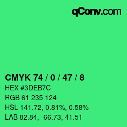 Color code: CMYK 74 / 0 / 47 / 8 | qconv.com
