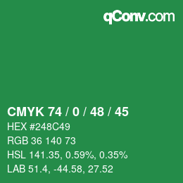 カラーコード: CMYK 74 / 0 / 48 / 45 | qconv.com