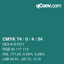 カラーコード: CMYK 74 / 0 / 4 / 54 | qconv.com