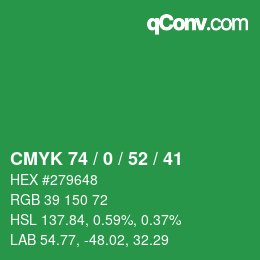 Color code: CMYK 74 / 0 / 52 / 41 | qconv.com