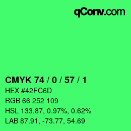 Color code: CMYK 74 / 0 / 57 / 1 | qconv.com