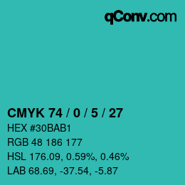 Color code: CMYK 74 / 0 / 5 / 27 | qconv.com