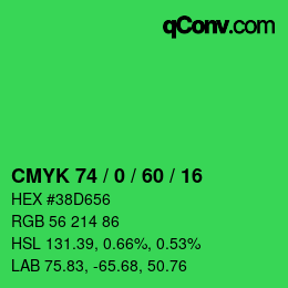 カラーコード: CMYK 74 / 0 / 60 / 16 | qconv.com