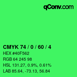 カラーコード: CMYK 74 / 0 / 60 / 4 | qconv.com
