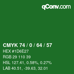 颜色代码: CMYK 74 / 0 / 64 / 57 | qconv.com