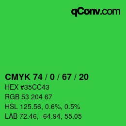 颜色代码: CMYK 74 / 0 / 67 / 20 | qconv.com