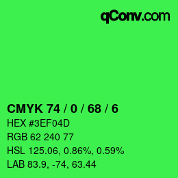 Farbcode: CMYK 74 / 0 / 68 / 6 | qconv.com