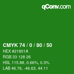 Color code: CMYK 74 / 0 / 80 / 50 | qconv.com