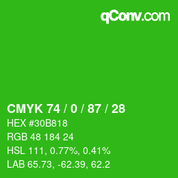 Color code: CMYK 74 / 0 / 87 / 28 | qconv.com