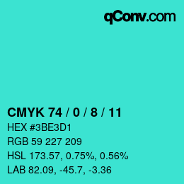カラーコード: CMYK 74 / 0 / 8 / 11 | qconv.com