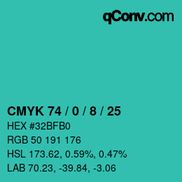 Color code: CMYK 74 / 0 / 8 / 25 | qconv.com