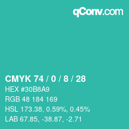 Color code: CMYK 74 / 0 / 8 / 28 | qconv.com