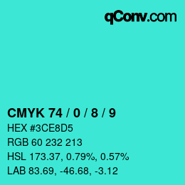 カラーコード: CMYK 74 / 0 / 8 / 9 | qconv.com