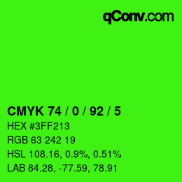 颜色代码: CMYK 74 / 0 / 92 / 5 | qconv.com