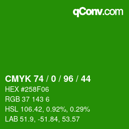 Color code: CMYK 74 / 0 / 96 / 44 | qconv.com