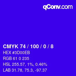 カラーコード: CMYK 74 / 100 / 0 / 8 | qconv.com
