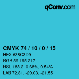 颜色代码: CMYK 74 / 10 / 0 / 15 | qconv.com