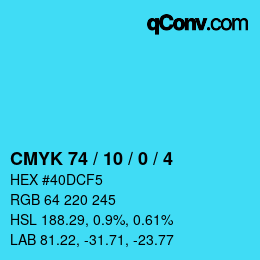 カラーコード: CMYK 74 / 10 / 0 / 4 | qconv.com