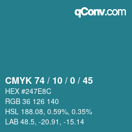 Color code: CMYK 74 / 10 / 0 / 45 | qconv.com